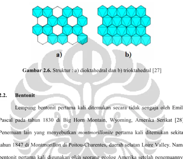 Gambar 2.6. Struktur : a) dioktahedral dan b) trioktahedral [27] 