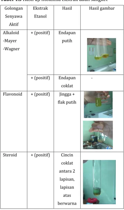 Tabel 4.3 Hasil uji fitokimia ekstrak daun sangket  Golongan 