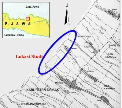 Gambar 1.1 Peta Lokasi Studi di Kecamatan Sayung Kabupaten Demak