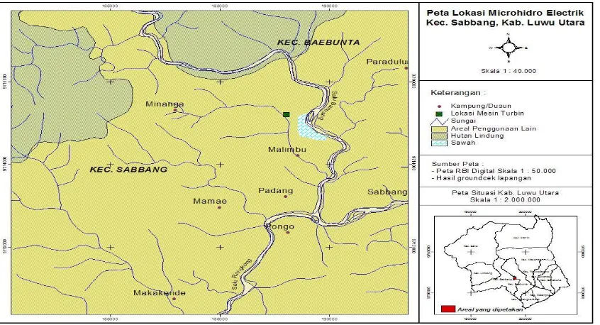 Gambar 1. Peta lokasi Pembangunan Mikrohidro di desa Malimbu Figure 1. Location Map of Mikrohydro Development in Malimbu Village  