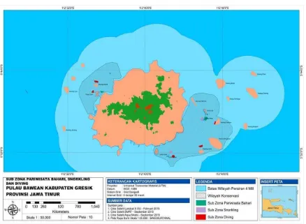 Gambar 1. Peta lokasi wisata Bahari (wisata pantai kategori rekreasi, wisata snorkeling, dan wisata selam)  