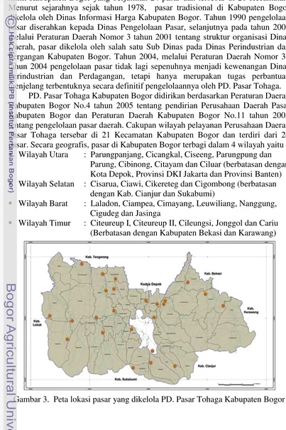 Gambar 3.  Peta lokasi pasar yang dikelola PD. Pasar Tohaga Kabupaten Bogor 