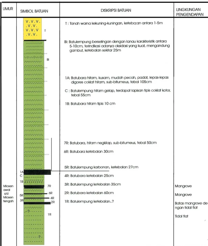 Gambar 4.  Kolom Stratigrafi daerah S. Perian dan Leka Kecamatan Muara                          Muntai, Kabupaten Kutai Kertanegara, Kalimantan Timur 