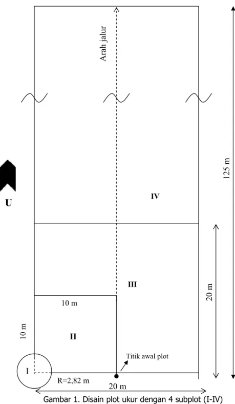 Gambar 1. Disain plot ukur dengan 4 subplot (I-IV)  