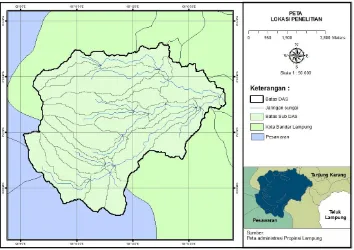 Gambar 1.  Peta lokasi penelitian (DAS Way Betung) Figure 1. Map of research location (Way Betung watershed)