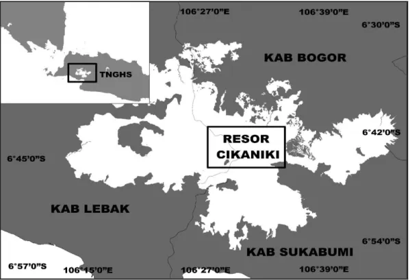 Gambar 1  Resor Cikaniki sebagai lokasi penelitian ketiga kelompok Owa Jawa 