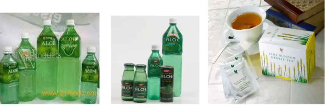 Gambar 2. Berbagai produk minuman dari sari aloe vera  yang beredar di Hongaria. 