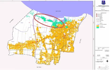 Gambar 3.2 Peta Letak Permukiman Kumuh di Kota Tegal  Sumber : BAPPEDA Kota Tegal 