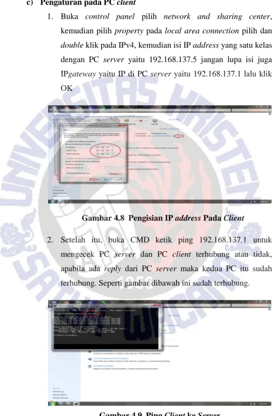 Gambar 4.8  Pengisian IP address Pada Client 