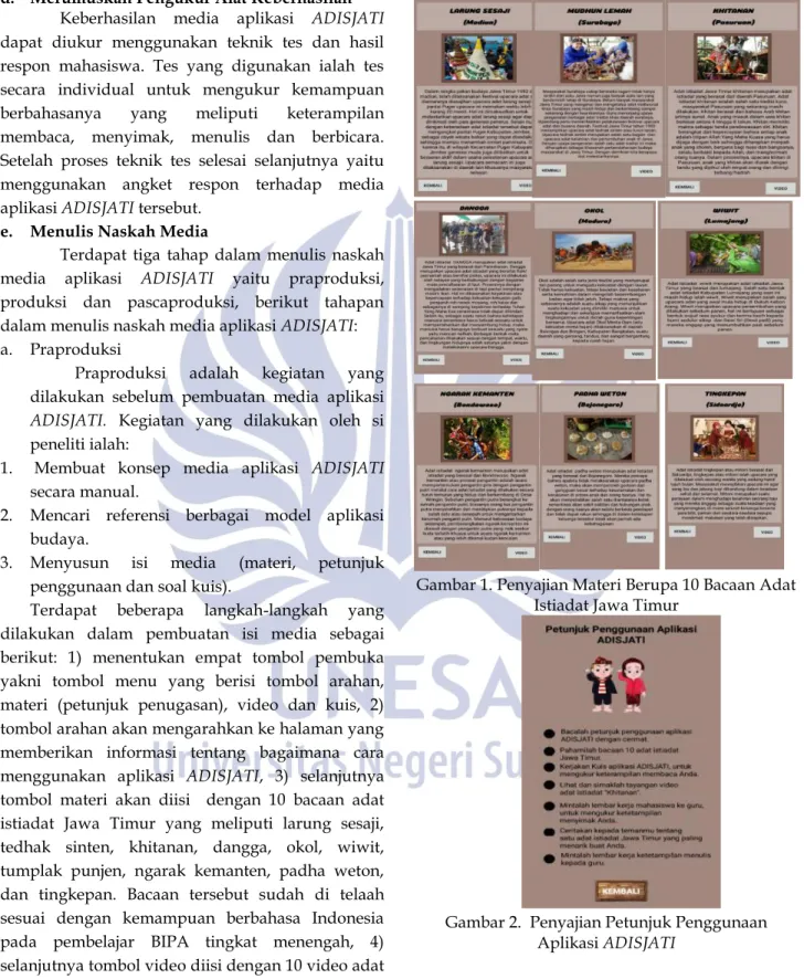 Gambar 1. Penyajian Materi Berupa 10 Bacaan Adat  Istiadat Jawa Timur 