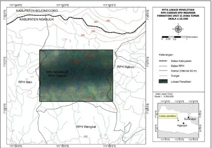 Gambar 1. PetaFigure 1.  Lokasi penelitian di KPH Nganjuk, Jawa Timur Map of study area in KPH Nganjuk, East Java  