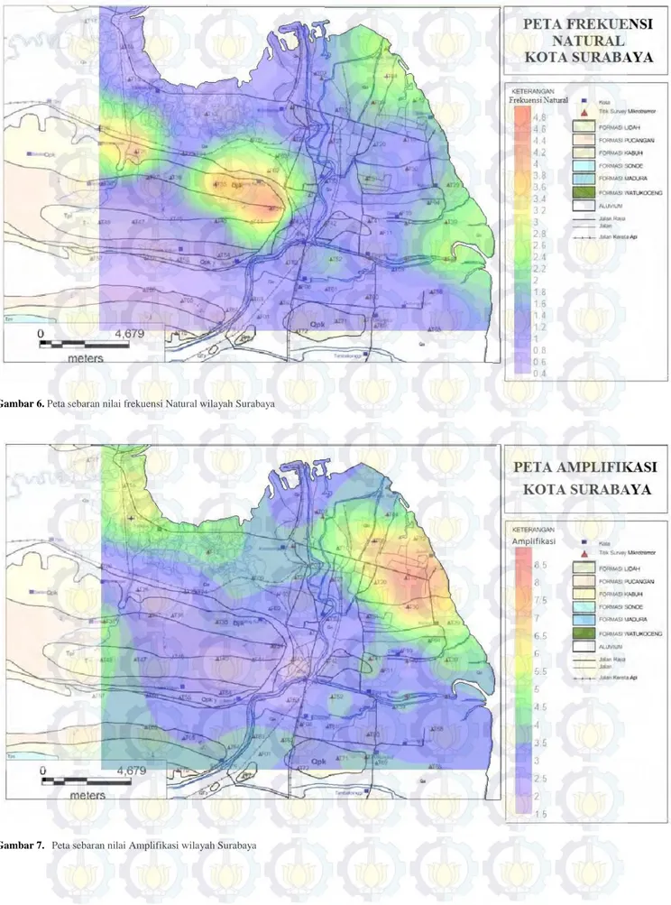 Gambar 6. Peta sebaran nilai frekuensi Natural wilayah Surabaya  