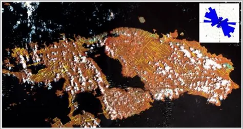 Gambar 2. Landsat 7ETM+ daerah Waigeo deangan analisa menggunakan kanal 4-5-7  (Path/Row :108/060 &amp; 107/060