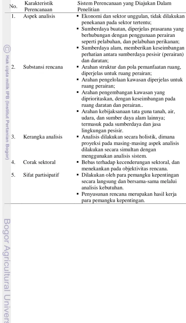 Tabel 1  Karakteristik sistem perencanaan spasial yang diajukan  No.  Karakteristik 