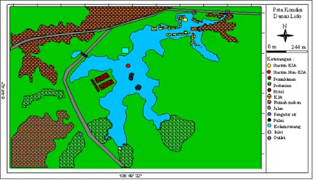 Gambar 1. Peta situasi Danau Lido dan lokasi pengambilan contoh  (Sumber: Survey awal, diolah 2009) 