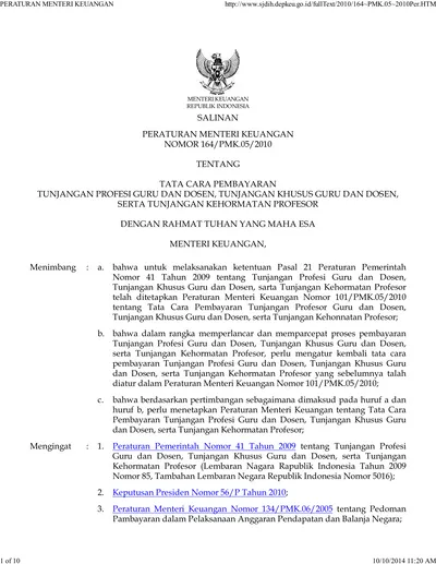 SALINAN PERATURAN MENTERI KEUANGAN NOMOR 164/PMK.05/2010 TENTANG