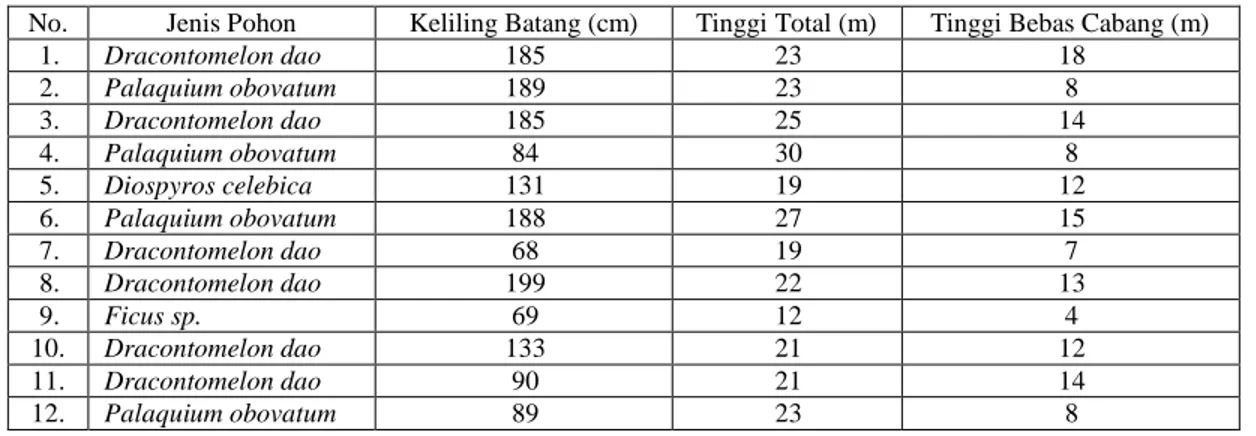 Tabel 3. Karakterisik 12 pohon sarang Kuskus Beruang di Lokasi Penelitian 