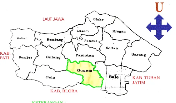 Gambar 4.1 Peta Administrasi Kecamatan Gunem. 