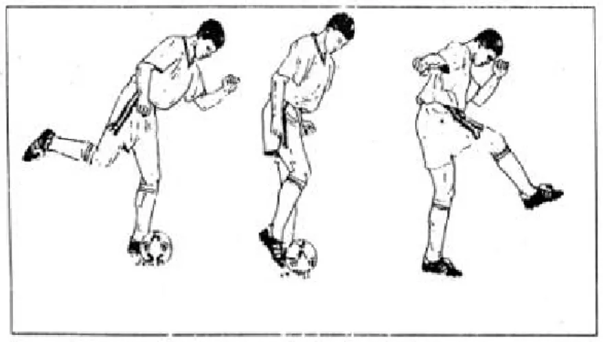 Gambar 7. Menghentikan bola dengan punggung kaki  (Sucipto dkk. 2000:25) 