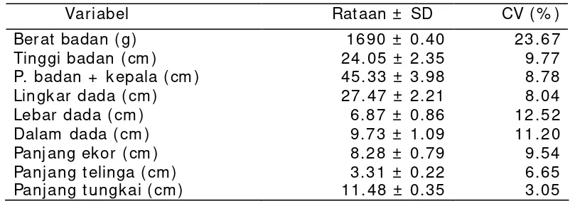 Tabel 4  Rataan ukuran tubuh kancil 
