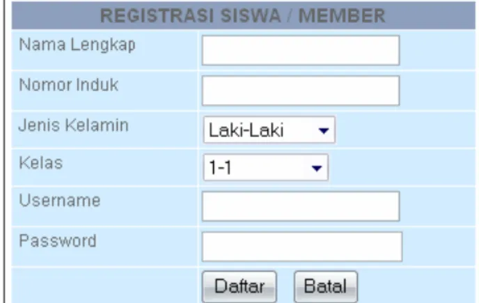 Gambar 3.8 Form Pendaftaran atau Registrasi Siswa / Siswi 