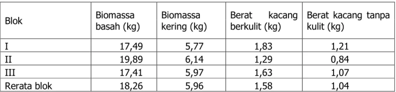 Tabel  1.  Rerata  Biomassa  dan  Produktivitas  Kacang  Tanah  di  Spoilbank  Bili-Bili  Pada  Luasan  18,75 m2 (3 petak)