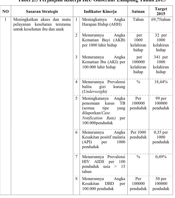 Tabel 2.5 Perjanjian Kinerja IKU Gubernur Lampung Tahun 2015