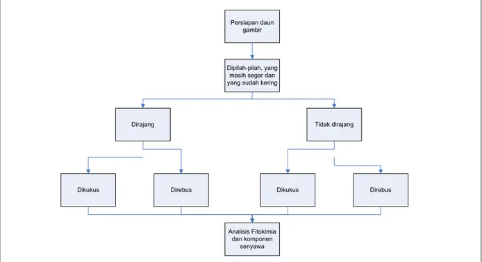 Gambar 1. Diagram alir penelitian proses pre-treatment daun gambir sebelum dilakukan proses  ekstraksi mekanik