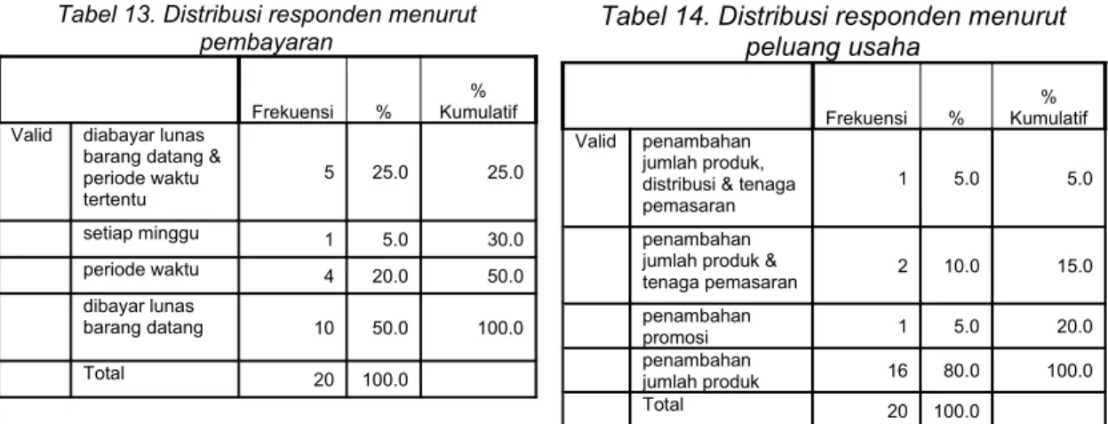 Tabel 13. Distribusi responden menurut  pembayaran