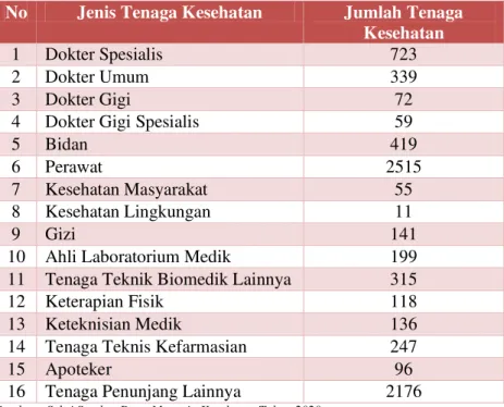 Tabel 3. 2 Jumlah Tenaga Kesehatan dan Non Kesehatan di Rumah Sakit berdasarkan  jenis Tenaga Kesehatan di Kota Bogor Tahun 2020 