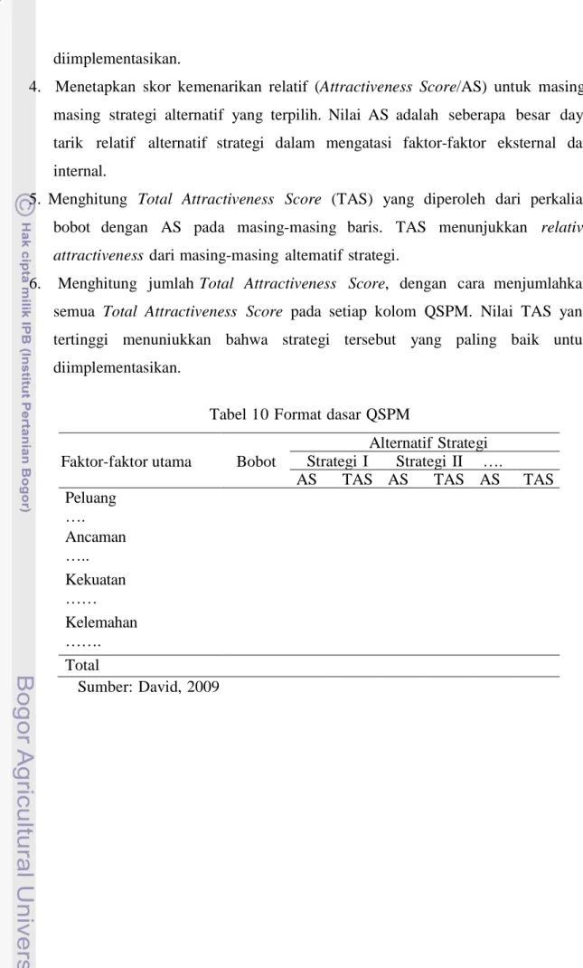 Tabel 10 Format dasar QSPM 