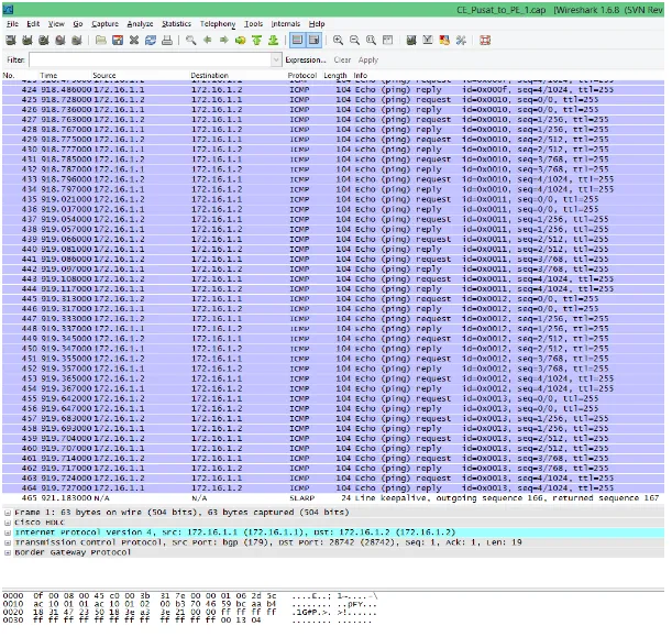 Gambar 4.11 Tes Wireshark pada router CE_Pusat s1/0 