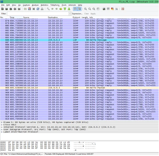 Gambar 4.13 Tes Wireshark pada router P3 s1/0 