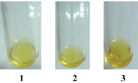 Gambar 4.9.   Reaksi warna dengan larutan besi (III) klorida : 1. Asam salisilat  dalam etanol, 2