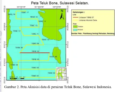 Gambar 2. Peta Akuisisi data di perairan Teluk Bone, Sulawesi Indonesia. 