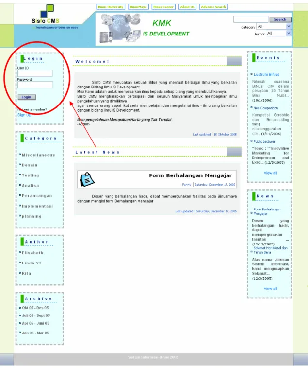 Gambar 4.3 Contoh Tampilan Layar untuk Fungsi Login (Halaman Home) 