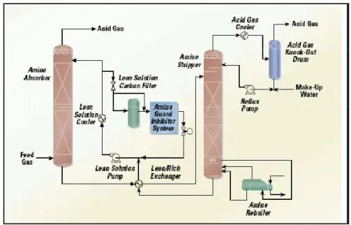Gambar 2.5. Skematik proses penyisihan gas CO 2  dengan unit CO 2  removal  menggunakan absorber senyawa amine 