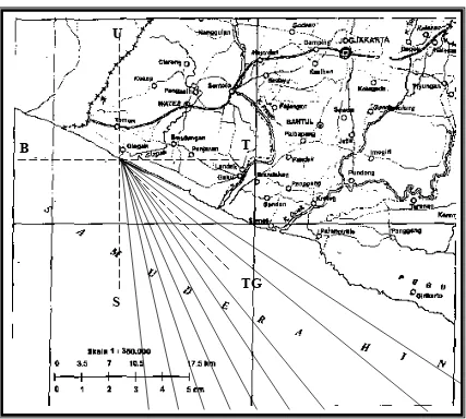Gambar 4.2 Penentuan fetch tenggara dari titik observasi gelombang 