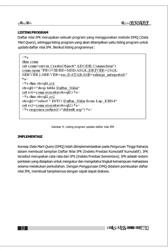 Gambar 9. Listing program update daftar nilai IPK