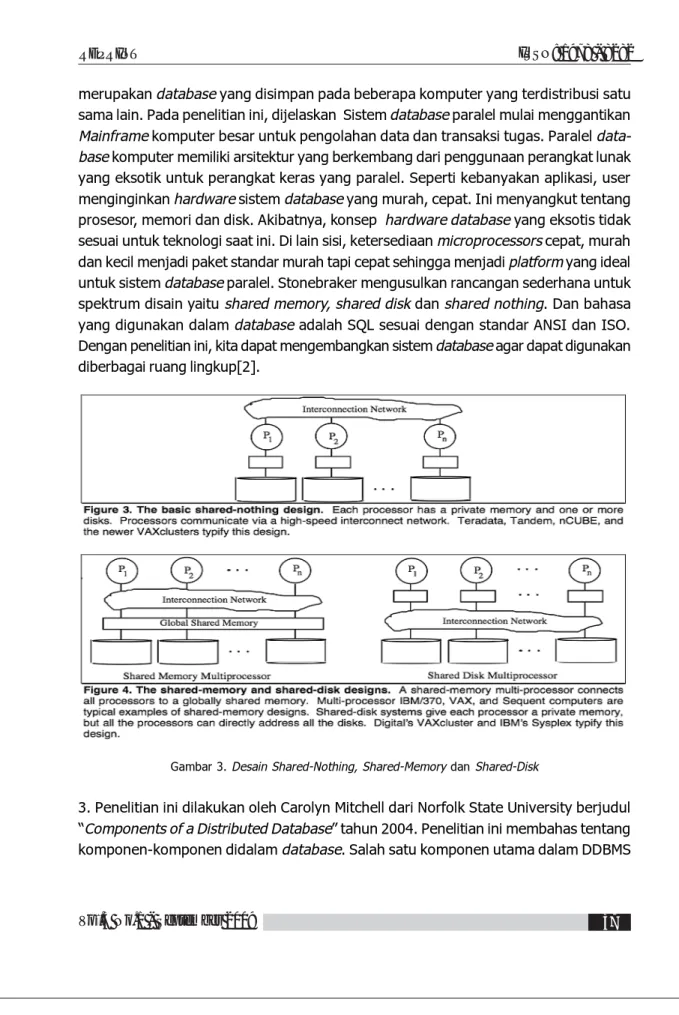 Gambar 3. Desain Shared-Nothing, Shared-Memory dan Shared-Disk