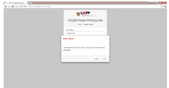 Gambar 5. 2 Registrasi Pengguna – User sudah ada 