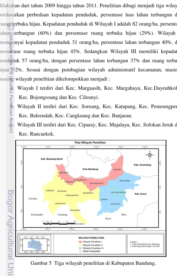 Gambar 5  Tiga wilayah penelitian di Kabupaten Bandung. 