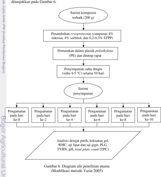 Gambar 6. Diagram alir penelitian utama  (Modifikasi metode Yasin 2005)  Penambahan cryoprotectan (campuran 4% 