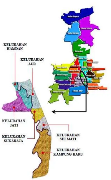 Gambar 4.1  Peta administrasi Kota Medan  dan Kecamatan Medan Maimun  