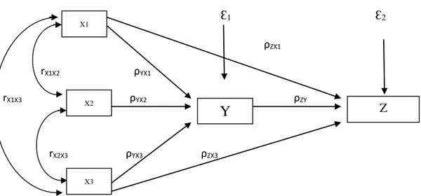 Gambar 3.1 Diagram Jalur Hubungan Kausal  X 1,   X 2,  X 3,  dan Y ke Z 