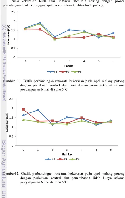 Gambar 11. Grafik perbandingan rata-rata kekerasan pada apel malang potong 