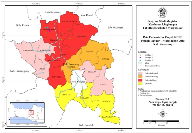 Gambar 2. Peta Distribusi Jenis Serotipe Virus Dengue pada Responden Penelitian di Bulan Januari - Maret 2015 