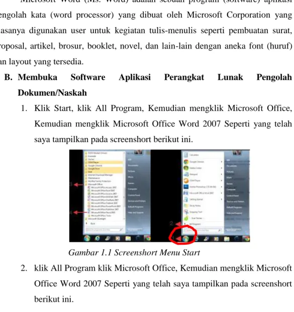 Gambar 1.1 Screenshort Menu Start 