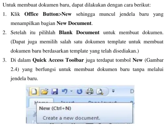 Gambar 2.4. Tombol New di Quick Access Toolbar 