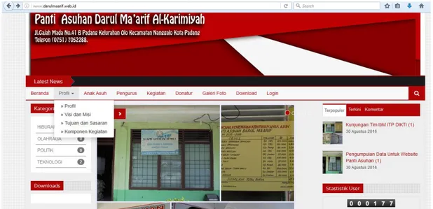 Gambar 4. Halaman Utama Sistem Informasi Berbasis Web Panti Asuhan Darul Ma’arif  Al Karimiyah Padang 